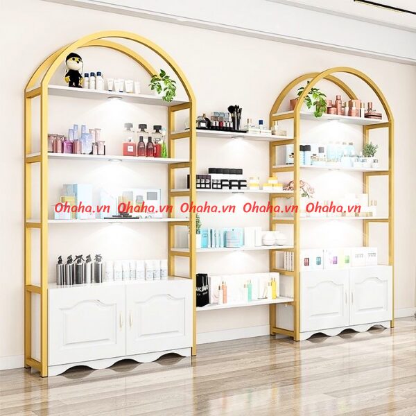 Tủ Trưng Bày Shop Mỹ Phẩm Cao Cấp 5 Tủ kết hợp gỗ và kính