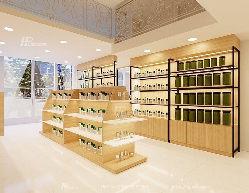 Tủ Trưng Bày Shop Mỹ Phẩm 3 Tủ gỗ tự nhiên