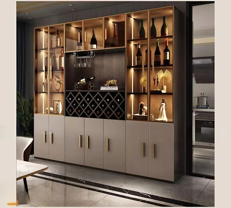 Tủ rượu gỗ MDF phối kính kết hợp đèn LED