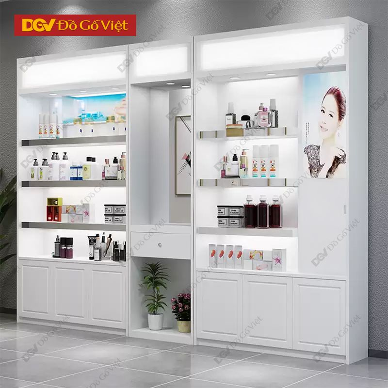 Tủ Trưng Bày Màu Trắng 1 Tủ trưng bày sản phẩm cảnh kính màu trắng