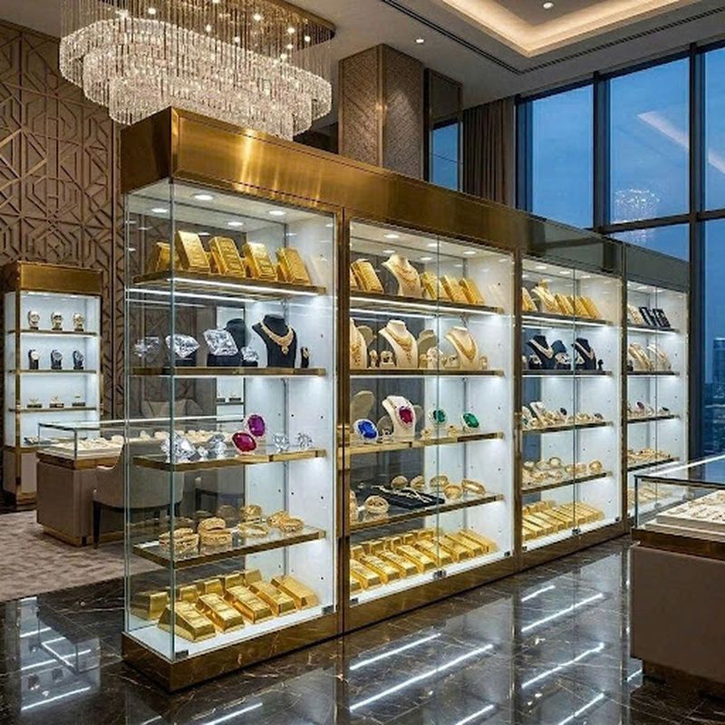 Tủ Trưng Bày Phong Cách Luxury 1 Tủ trưng bày vàng bạc đứng cao cấp